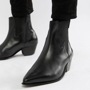 Stacked Heel Western Chelsea Boot 100% Leather